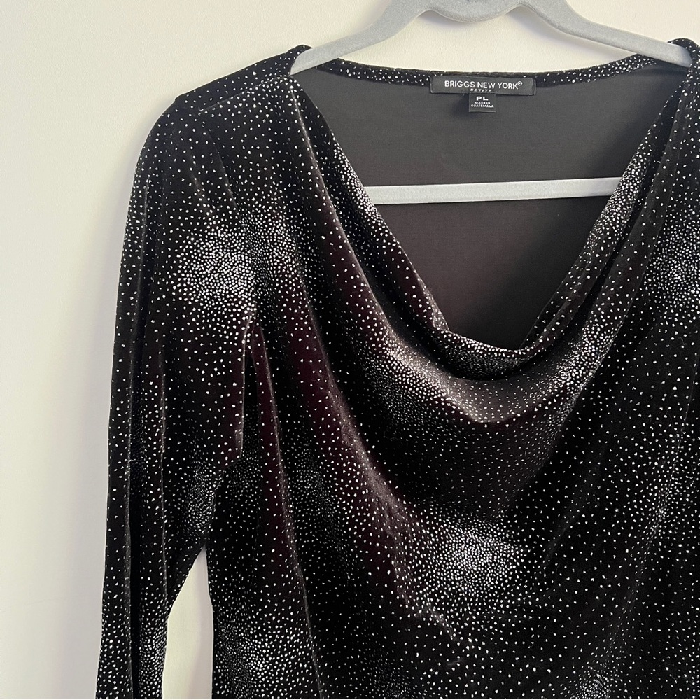 Y2K Whimsigoth Shimmer Sparkle Cowl Neck Velour Long Sleeve Top Size Petite L - Picture 3 of 8